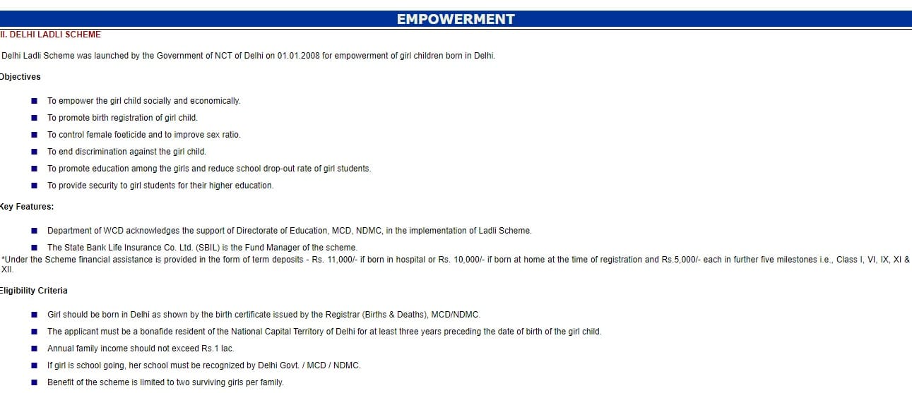 delhi ladli scheme details