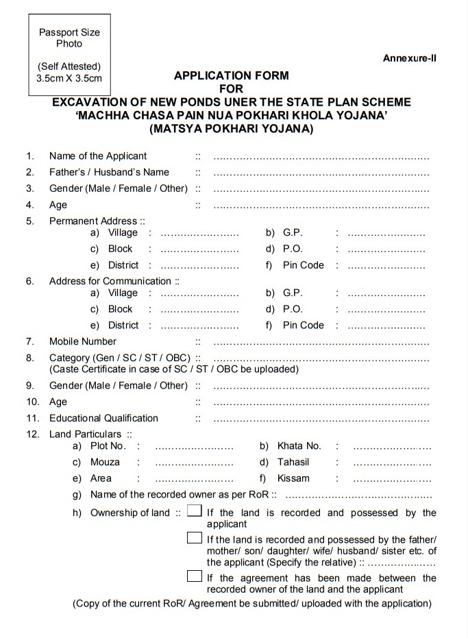 Odisha Matsya Pokhari Scheme Application Form